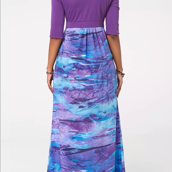 HIGH WAIST V NECK PRINTED MAXI DRESS Medium Purple - Picture 3 of 4